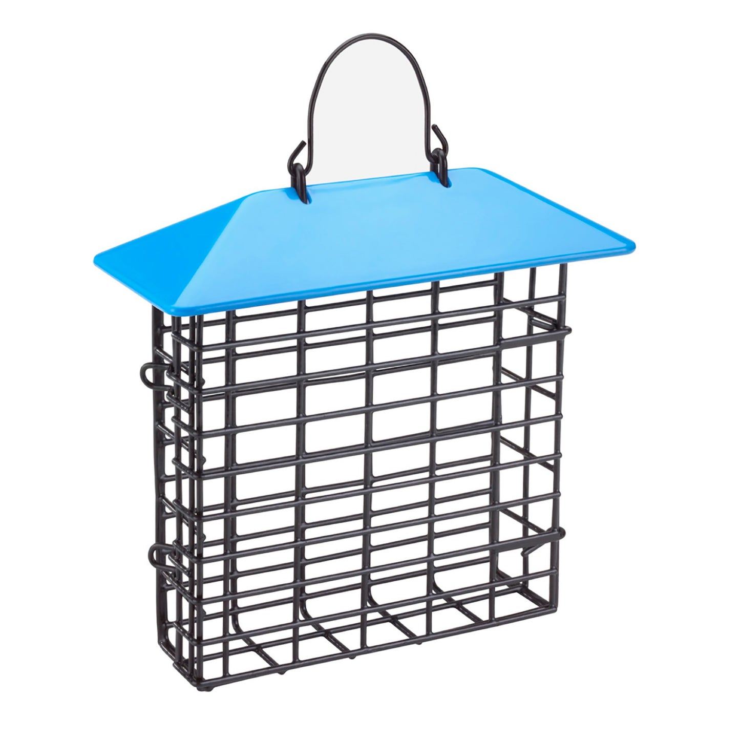 armstrong blue suet cage bird feeder on white background