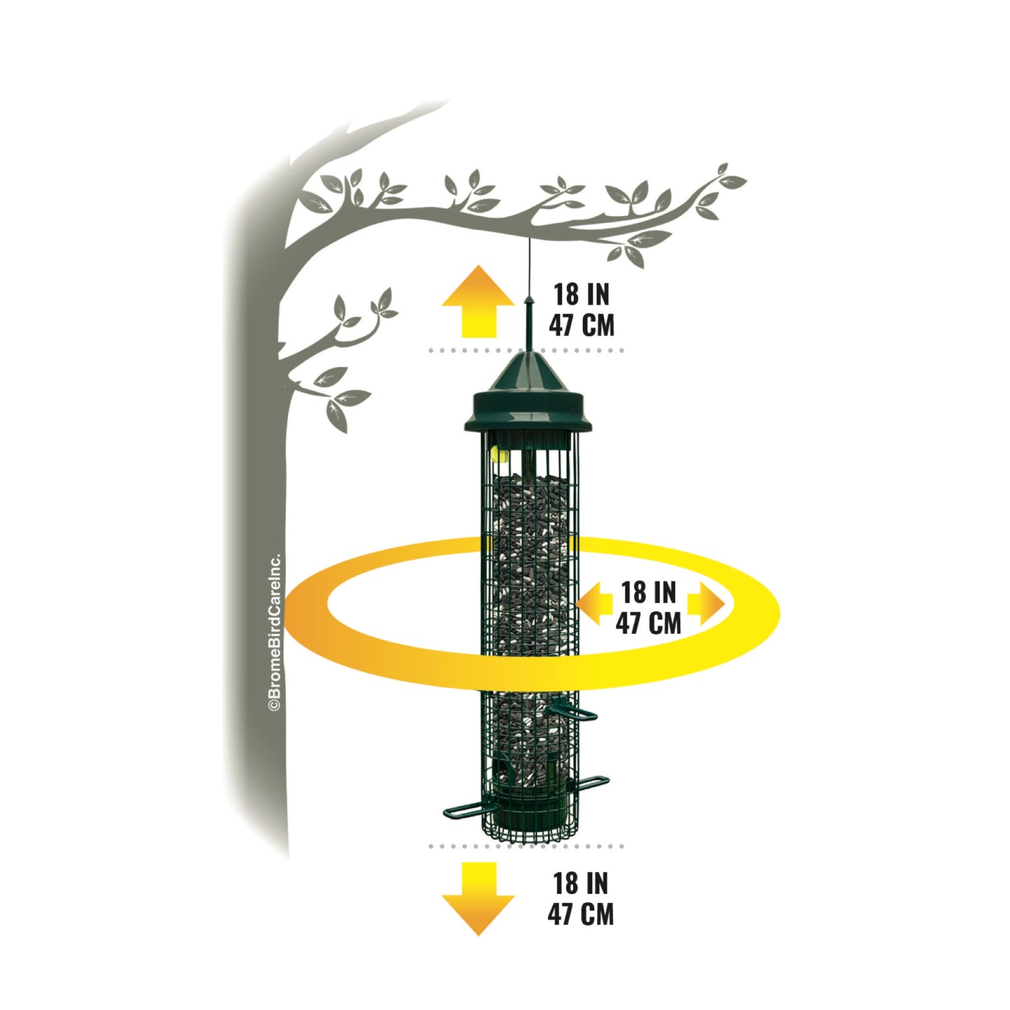 comparison showing clearance requirements for squirrel buster classic feeder