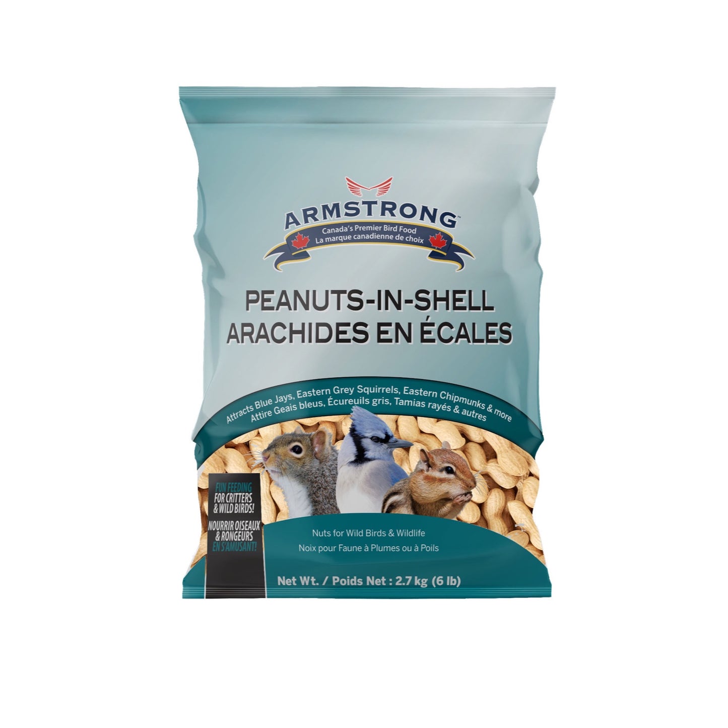 armstrong unshelled peanuts for birds bag on white background