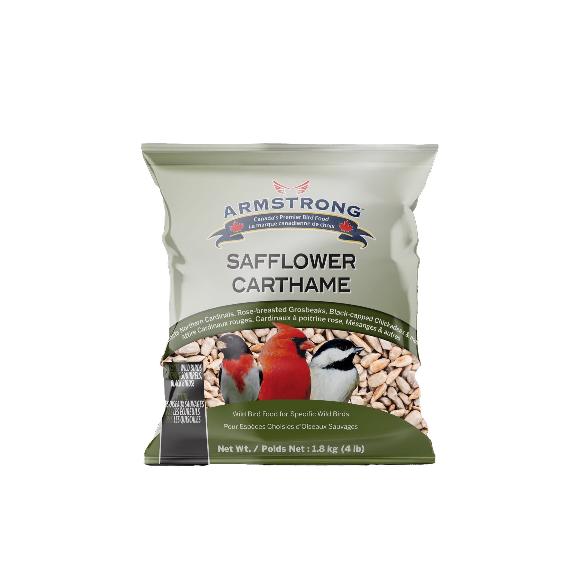 armstrong safflower bird seed bag on white background