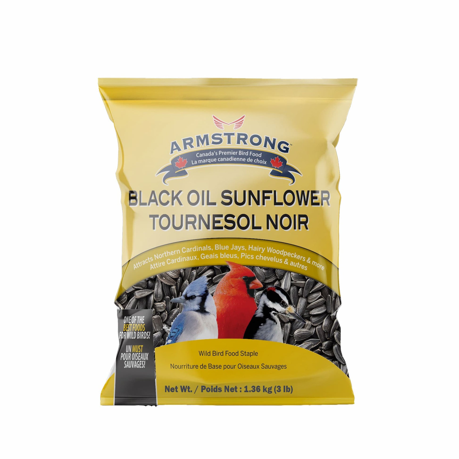armstrong black oil sunflower bird seed bag on white background 