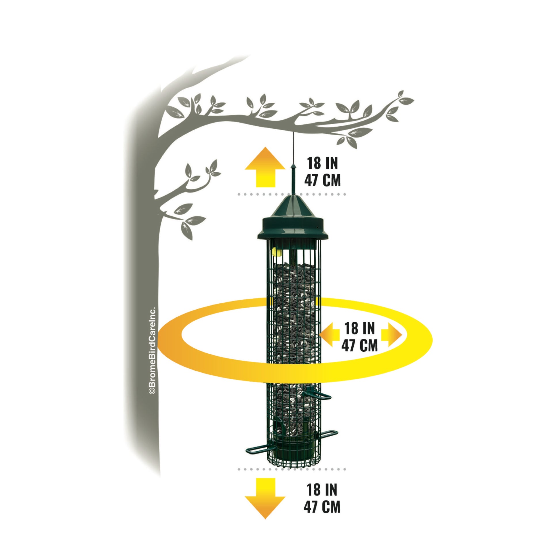 comparison showing clearance requirements for squirrel buster classic feeder
