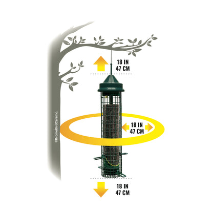 squirrel buster finch feeder showing recommended clearance space