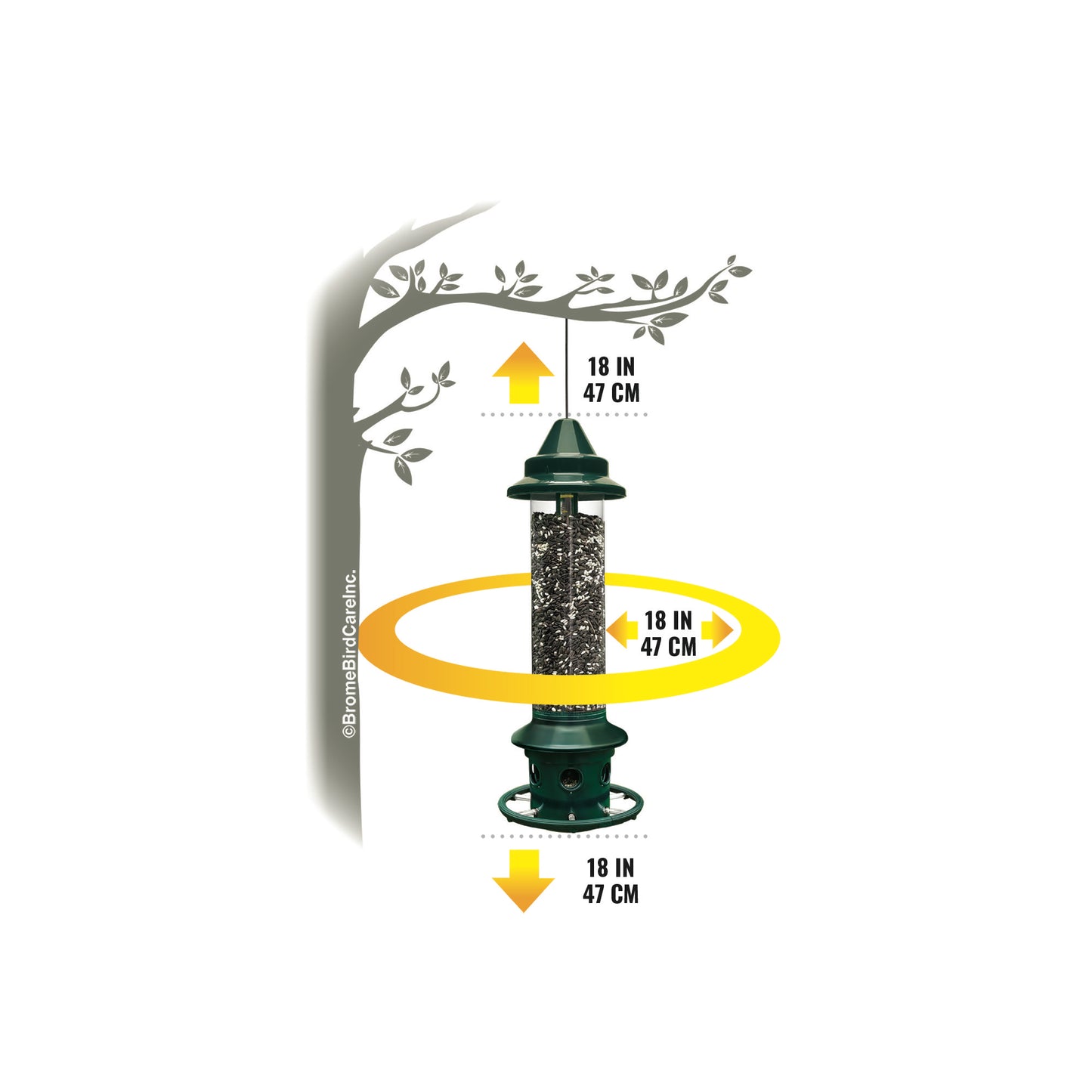 squirrel buster plus bird feeder showing clearance space around feeder