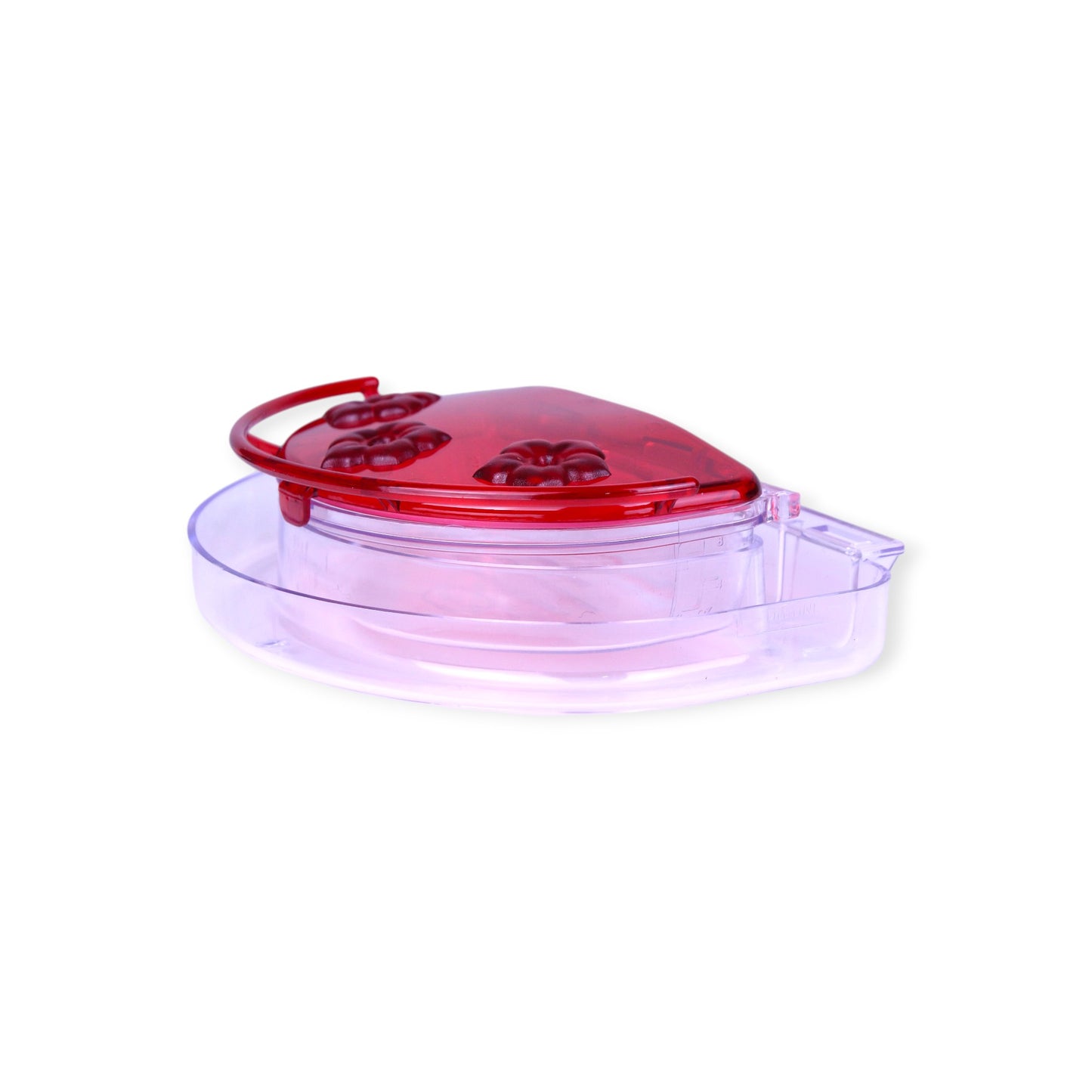 Aspects Jewel Box window hummingbird feeder side view showing suction cup mount and red feeding tray, Canada